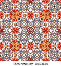 Decorative colorful seamless pattern in mosaic ethnic style. Vector background illustration
