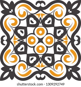 Decorative colorful tile pattern design. Traditional ornate portuguese decorative color tiles azulejos. Vintage tiles, typical portuguese tiles, Ceramic tiles. Arabic, spanish, turkish, wall pattern.