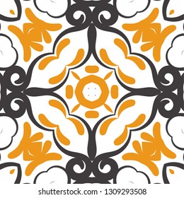 Decorative colorful tile pattern design. Traditional ornate portuguese decorative color tiles azulejos. Vintage tiles, typical portuguese tiles, Ceramic tiles. Arabic, spanish, turkish, wall pattern.