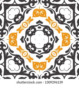 Decorative colorful tile pattern design. Traditional ornate portuguese decorative color tiles azulejos. Vintage tiles, typical portuguese tiles, Ceramic tiles. Arabic, spanish, turkish, wall pattern.