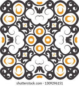 Decorative colorful tile pattern design. Traditional ornate portuguese decorative color tiles azulejos. Vintage tiles, typical portuguese tiles, Ceramic tiles. Arabic, spanish, turkish, wall pattern.