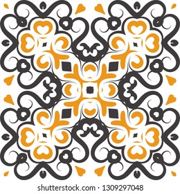 Decorative colorful tile pattern design. Traditional ornate portuguese decorative color tiles azulejos. Vintage tiles, typical portuguese tiles, Ceramic tiles. Arabic, spanish, turkish, wall pattern.