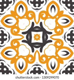 Decorative colorful tile pattern design. Traditional ornate portuguese decorative color tiles azulejos. Vintage tiles, typical portuguese tiles, Ceramic tiles. Arabic, spanish, turkish, wall pattern.
