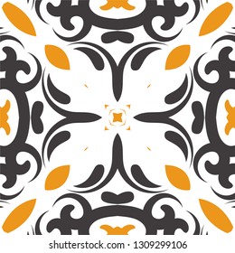 Decorative colorful tile pattern design. Traditional ornate portuguese decorative color tiles azulejos. Vintage tiles, typical portuguese tiles, Ceramic tiles. Arabic, spanish, turkish, wall pattern.