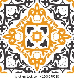 Decorative colorful tile pattern design. Traditional ornate portuguese decorative color tiles azulejos. Vintage tiles, typical portuguese tiles, Ceramic tiles. Arabic, spanish, turkish, wall pattern.