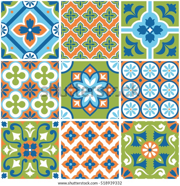 Decorative Colorful Tile Pattern Design Vector Stock Vector (Royalty ...