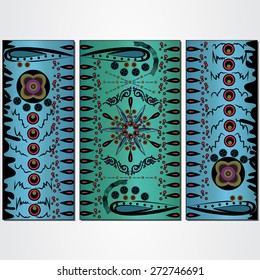 Decorative colorful triptych artwork with vintage patterns