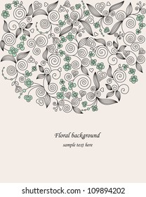 Decorative colorful vector background with flowers, leaves and hearts