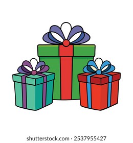 Decorative Colorful Wrapped Gift Boxes. Gifts Boxes Presents Icons Set Isolated On White Background. Vector Illustration, eps 10.