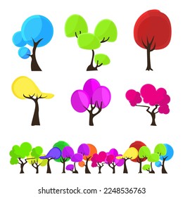 vector de línea de árbol abstracto decorativo colorido con color brillante e intenso