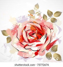 decorative composition with big grunge rose