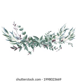 Composición decorativa a partir de ramas de varias plantas. Elemento de diseño para la decoración. Ilustración del vector
