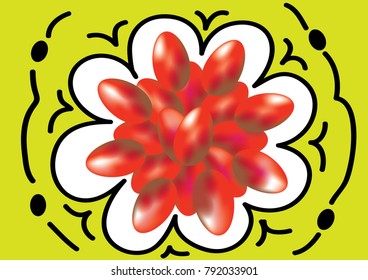 Decorative composition in flower shape with colored eggs, that is specially made like illustration for various printed materials for Easter holidays. Combination of linear drawing and gradient mesh.