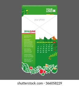 Decorative composition of natural elements. Design calendar page template