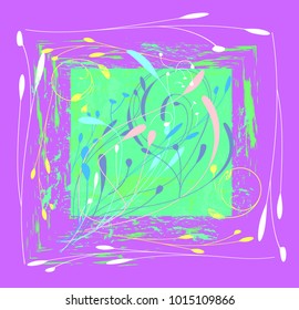 Decorative composition in the rectangle  fuchsia color from herbal elements.