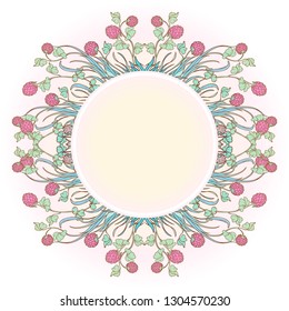 Decorative composition with red clover in bloom. Blank plate for text in the middle. St. Patrick's day festive design. EPS 10 vector illustration
