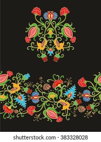 Decorative composition and seamless ribbon with stylized fruits