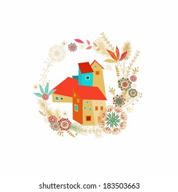Decorative composition with Spanish houses