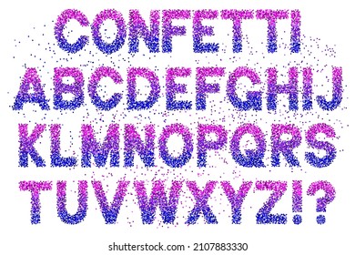 Decorative confetti alphabet. Gradient letters for sale vouchers, greeting cards, wedding invitations. Vector font design.