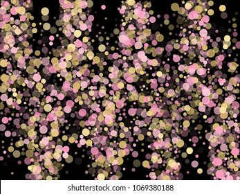 Decorative confetti circle decoration for banner background, holiday vector illustration. Childish color round confetti dots, circles chaotic scatter, trendy rich bokeh background.