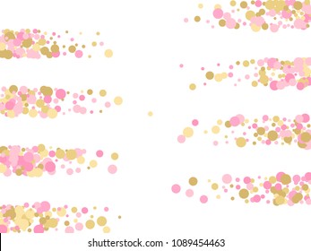 Decorative confetti circle decoration for card background, holiday vector illustration. Childish color round confetti dots, circles chaotic scatter, trendy rich bokeh background.