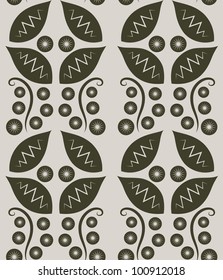 A decorative contemporary flower and leaf seamless pattern design.