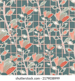 Decorative contemporary flowers seamless pattern. Abstract floral wallpaper. Naive art. Strange botanical plants endless wallpaper. Design for fabric, textile print, wrapping, cover illustration