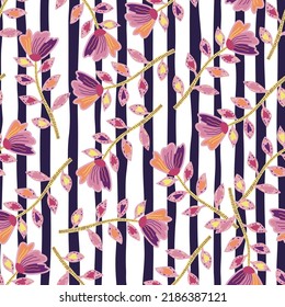Decorative contemporary flowers seamless pattern. Abstract floral wallpaper. Naive art. Strange botanical plants endless wallpaper. Design for fabric, textile print, wrapping, cover.