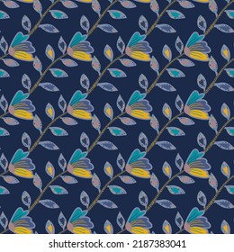 Decorative contemporary flowers seamless pattern. Abstract floral wallpaper. Naive art. Strange botanical plants endless wallpaper. Design for fabric, textile print, wrapping, cover. 