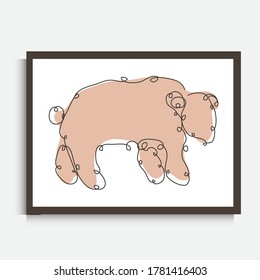 Decorative continuous line drawing bear, design element. Can be used for wall prints, cards, invitations, banners, posters, print design. Minimalist line art. Wall decor