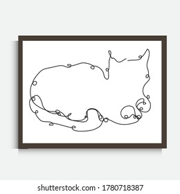 Decorative continuous line drawing cat, design element. Can be used for wall prints, cards, invitations, banners, posters, print design. Minimalist line art. Wall decor