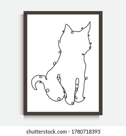 Decorative continuous line drawing cat, design element. Can be used for wall prints, cards, invitations, banners, posters, print design. Minimalist line art. Wall decor