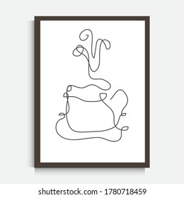 Decorative continuous line drawing coffee tea cup, design element. Can be used for wall prints, cards, invitations, banners, posters, print design. Minimalist line art. Wall decor