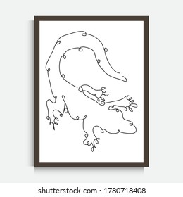 Decorative continuous line drawing crocodile, design element. Can be used for wall prints, cards, invitations, banners, posters, print design. Minimalist line art. Wall decor