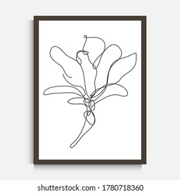 Decorative continuous line drawing flower, design element. Can be used for wall prints, cards, invitations, banners, posters, print design. Minimalist line art. Wall decor
