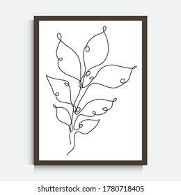 Decorative continuous line drawing flower, design element. Can be used for wall prints, cards, invitations, banners, posters, print design. Minimalist line art. Wall decor