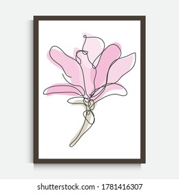 Decorative continuous line drawing flower, design element. Can be used for wall prints, cards, invitations, banners, posters, print design. Minimalist line art. Wall decor