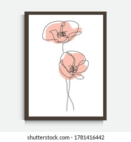 Flores de adormidera, elementos de diseño de líneas continuas decorativas. Se puede usar para imprimir en pared, tarjetas, invitaciones, banners, carteles, diseño de impresión. Arte de líneas minimalistas. Decoración de paredes