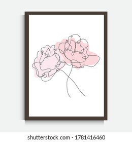 Decorative continuous line drawing rose flowers, design elements. Can be used for wall prints, cards, invitations, banners, posters, print design. Minimalist line art. Wall decor