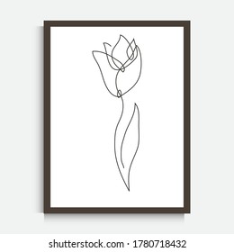 Decorative continuous line drawing tulip flower, design element. Can be used for wall prints, cards, invitations, banners, posters, print design. Minimalist line art. Wall decor