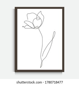 Decorative continuous line drawing tulip flower, design element. Can be used for wall prints, cards, invitations, banners, posters, print design. Minimalist line art. Wall decor
