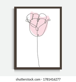 Decorative continuous line drawing tulip flower, design element. Can be used for wall prints, cards, invitations, banners, posters, print design. Minimalist line art. Wall decor
