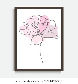 Decorative continuous line drawing tulip flower, design element. Can be used for wall prints, cards, invitations, banners, posters, print design. Minimalist line art. Wall decor