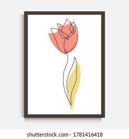 Decorative continuous line drawing tulip flower, design element. Can be used for wall prints, cards, invitations, banners, posters, print design. Minimalist line art. Wall decor