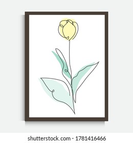 Decorative continuous line drawing tulip flower, design element. Can be used for wall prints, cards, invitations, banners, posters, print design. Minimalist line art. Wall decor