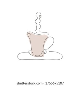 Decorative continuous line hand drawn coffee tea cup, design element. Can be used for menu, cards, invitations, banners, posters, print design
