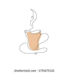 Decorative continuous line hand drawn coffee tea cup, design element. Can be used for menu, cards, invitations, banners, posters, print design