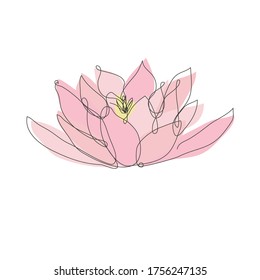 Decorative continuous line  hand drawn lotus flower, design element. Can be used for cards, invitations, banners, posters, print design