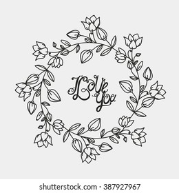 Decorative contour frame - flower, hand drawing.