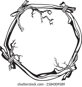 Decorative contour frame of linked branches. Graphic for invitations, postcards, scrapbooking